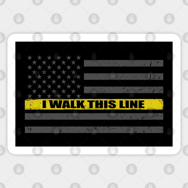 I Walk This Line Thin Gold Line Flag Sticker by bluelinemotivation